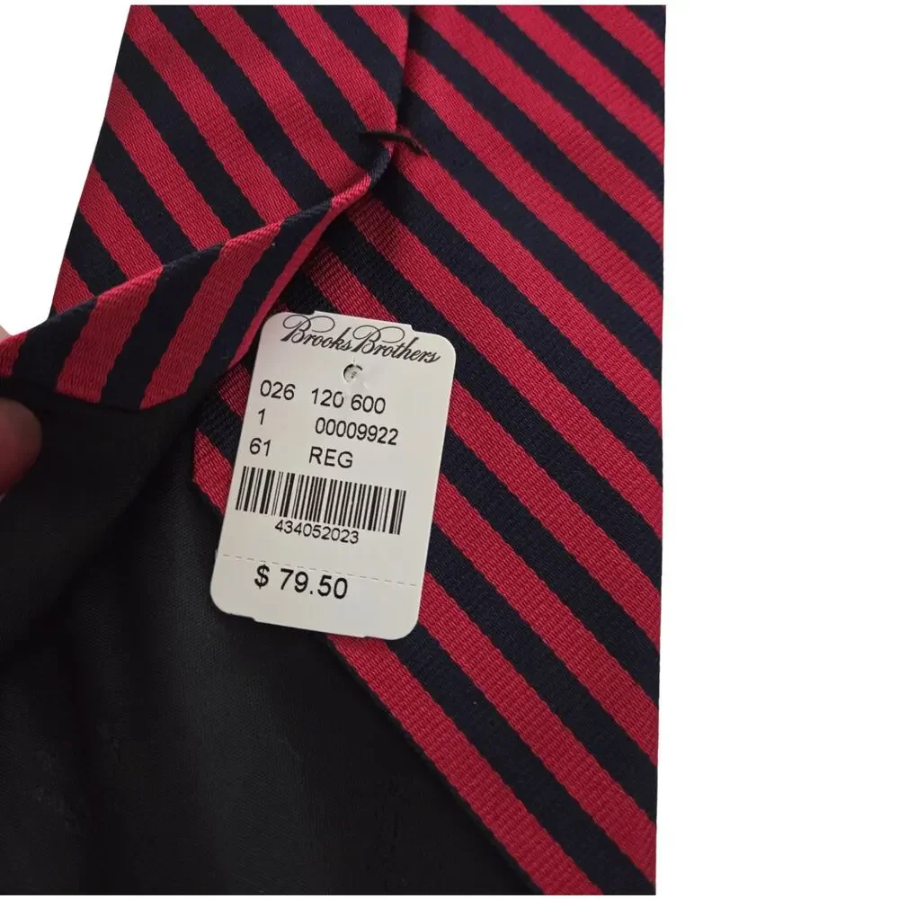 NWT Brooks Brothers Navy and Red Striped Tie Made in USA
